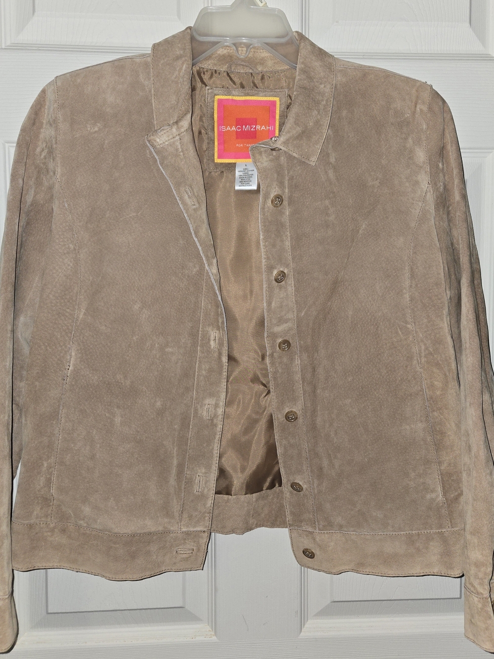 Isaac Mizrahi Women's Taupe Suede Button-Front Jacket